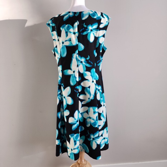 London Times Tea Dress Womens 16 Blue Floral Wedding Cocktail Office Party Work - Picture 5 of 15